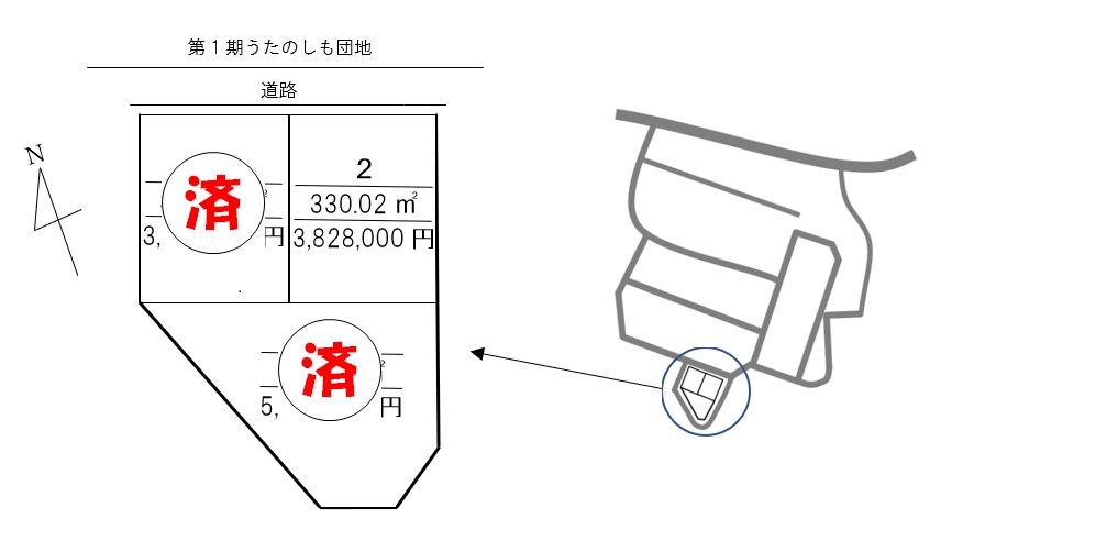 うたのしも団地分譲地の区画位置図