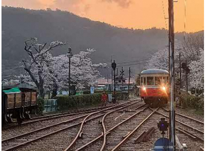 ホームの先に広がる山並みが見える柵原鉱山ふれあい鉱山公園の画像