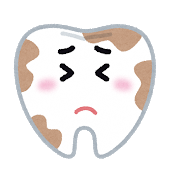 困っている表情をした汚れのついた歯のイラスト