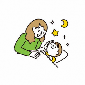 子どもを寝かしつけているイラスト