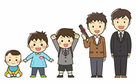 乳児から高校生までの男児のイラスト