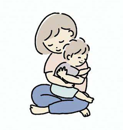 子どもを抱きかかえている母親のイラスト