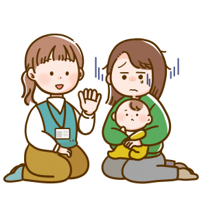 困っている女性の話を聞く相談員のイラスト