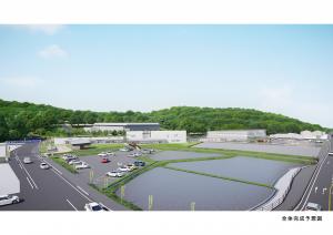 山の傍に設置された広い平面駐車場のイメージ図の写真