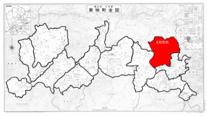 美咲町内の北和気地区が赤く塗られた地図