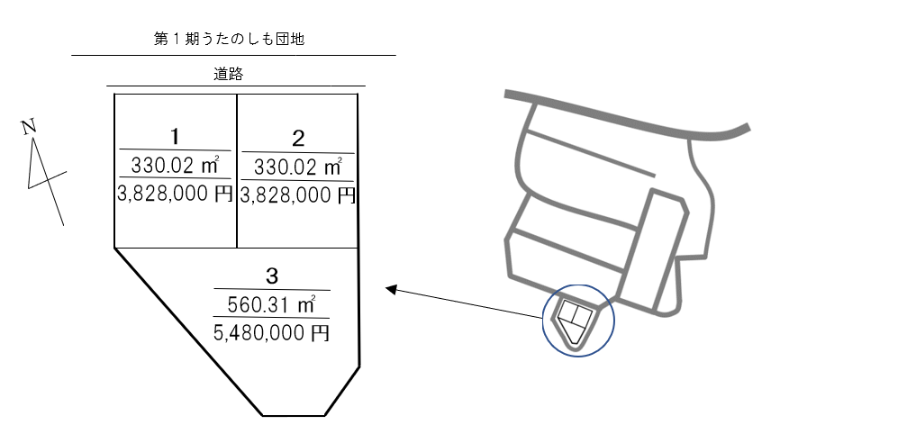うたのしも団地分譲地の区画位置図