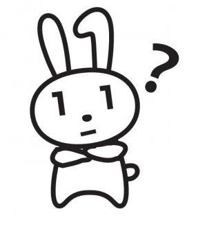 目が1の形をした白いうさぎが腕を組んで悩んでいるイラスト